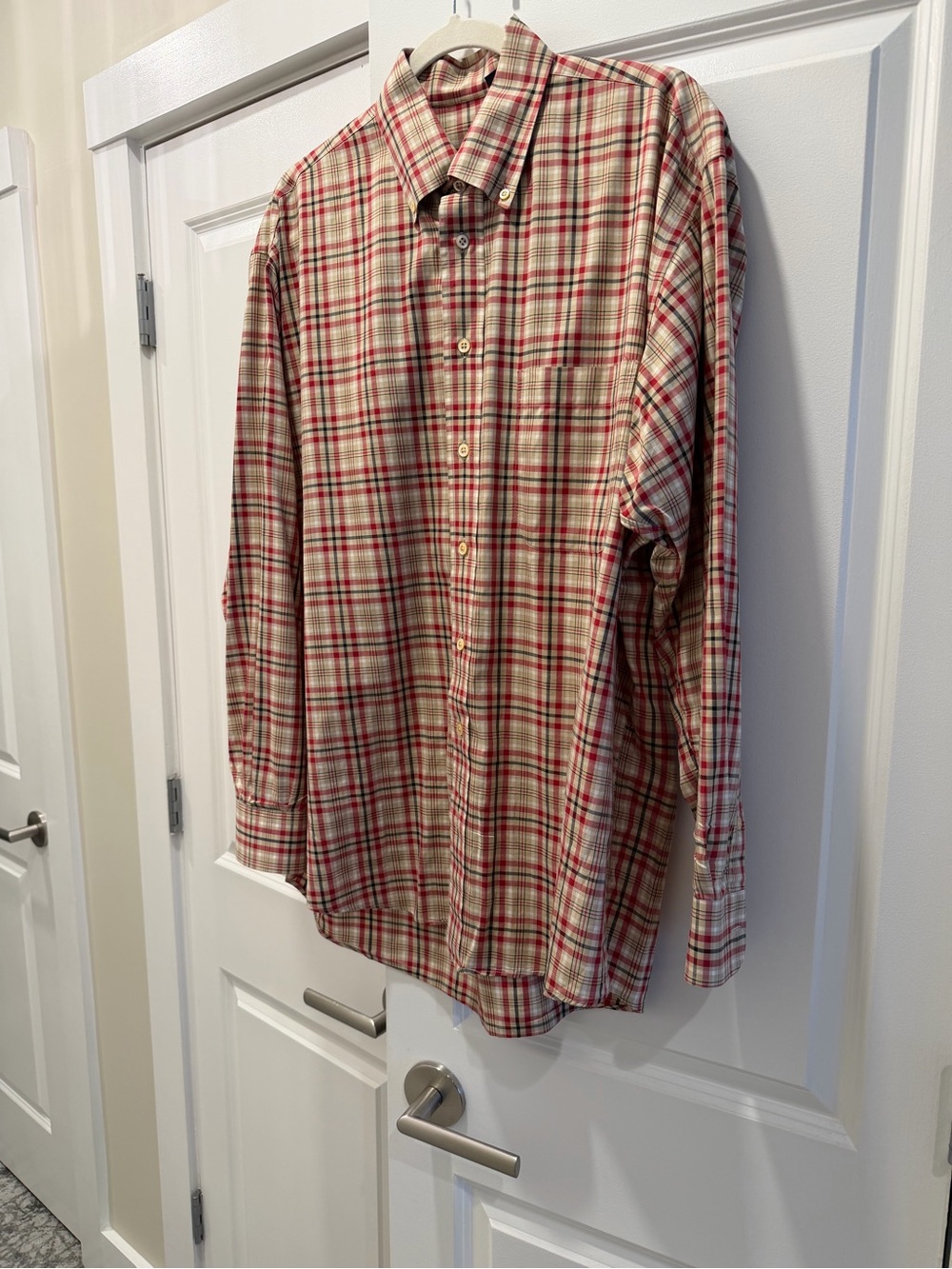 Burberry Red and Cream Plaid Button-Down Shirt